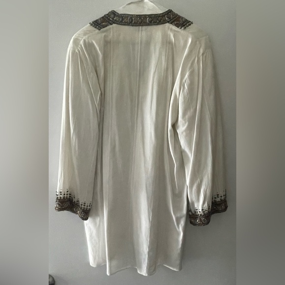SULU SZ 12 TUNIC BEACH COVER-UP CREAM GAUZY FABRIC W/ BEADED TRIM - RUNS SMALL - Picture 6 of 6